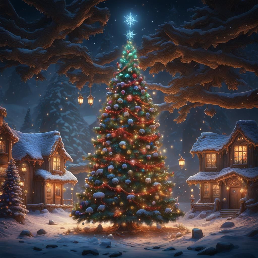 Detailed Christmas Tree Matte Painting in 8K