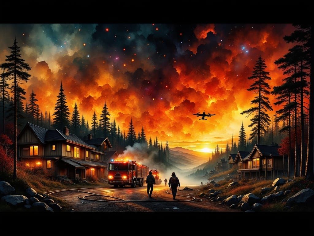 Firefighters in Forest Fire, Abstract Reality Style