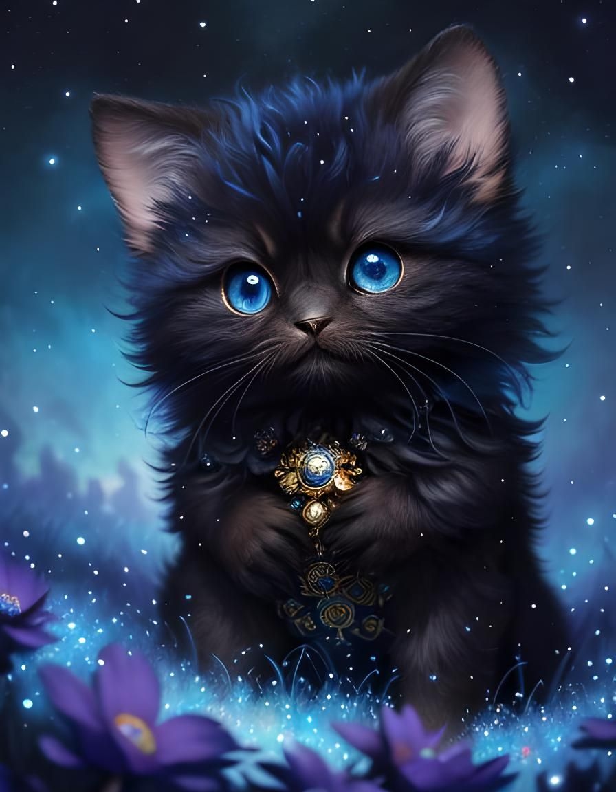 Fluffy Fantasy Creature in Flower Rain, Detailed Oil Paintin...