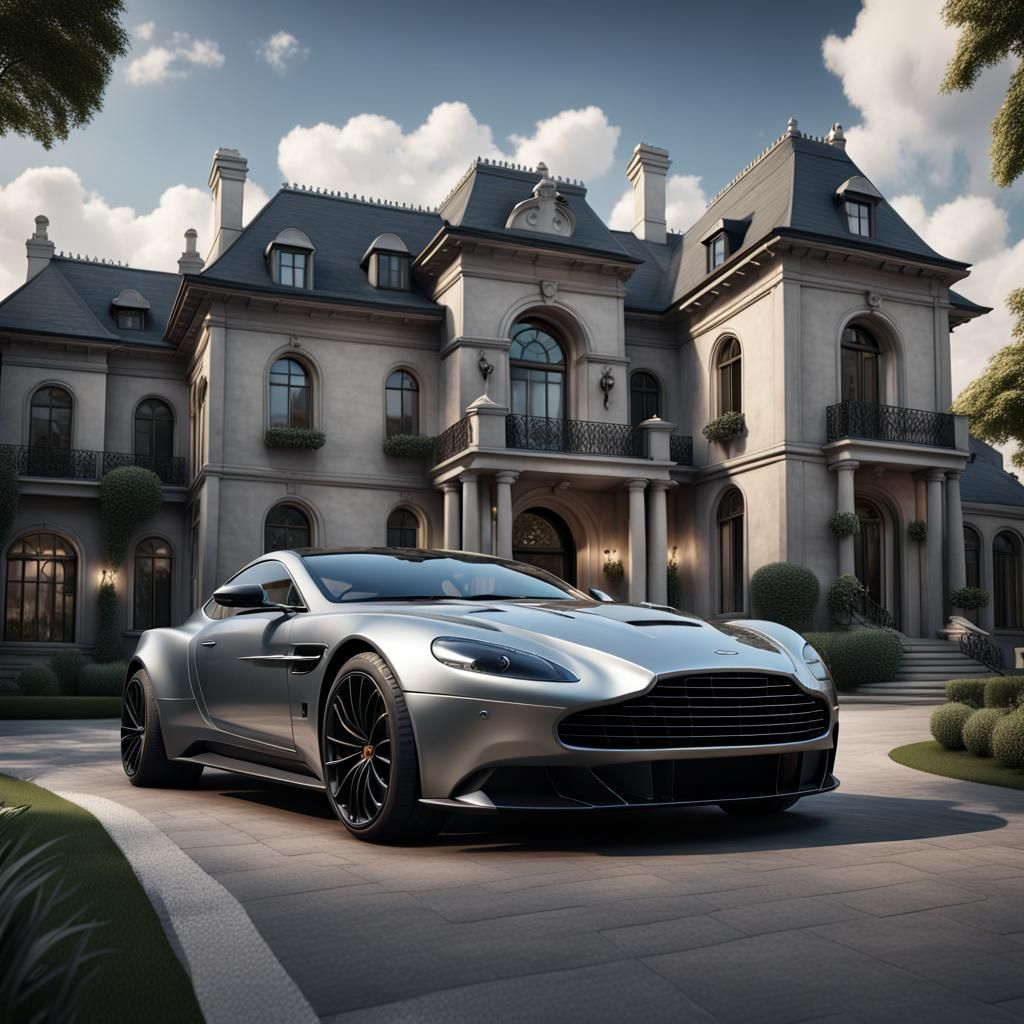 Luxury Mansion with Aston Martin: Fantasy Concept Art