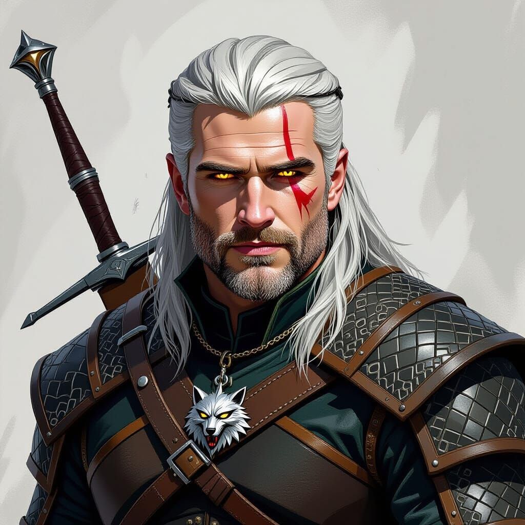 Geralt Inspired Dark Fantasy Warrior with Swords