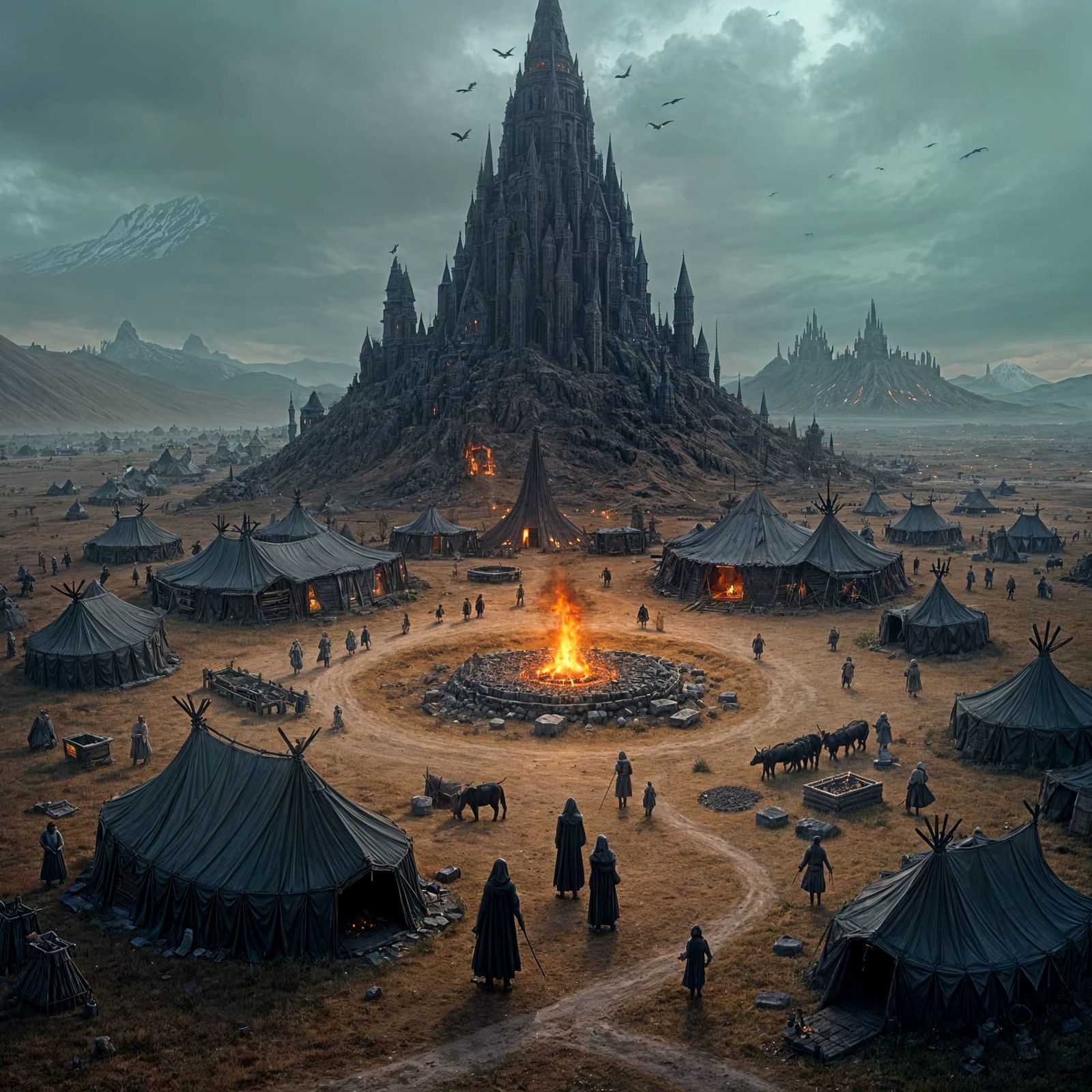 Nomadic Village of Duskspire Settlement in a Grim, Post-Apoc...