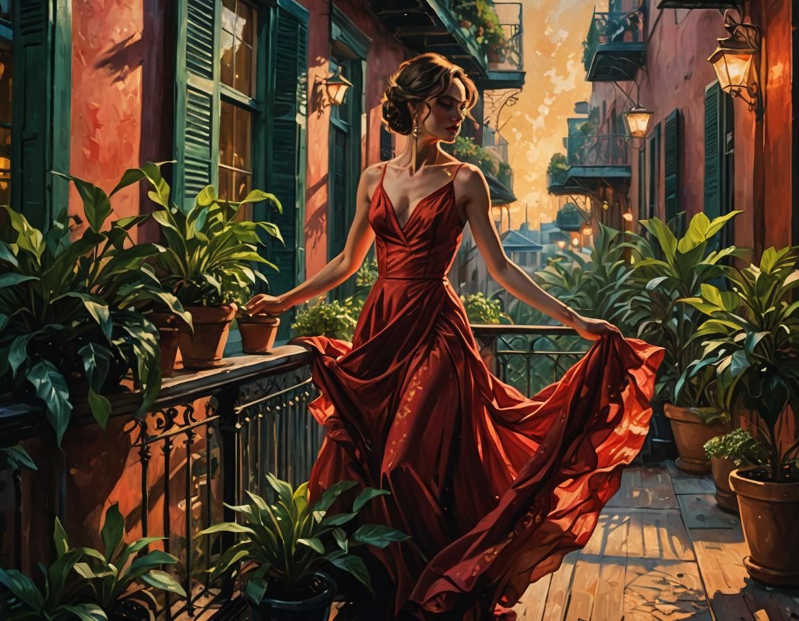 Neo-Noir Dancer in the French Quarter as Impasto Painting