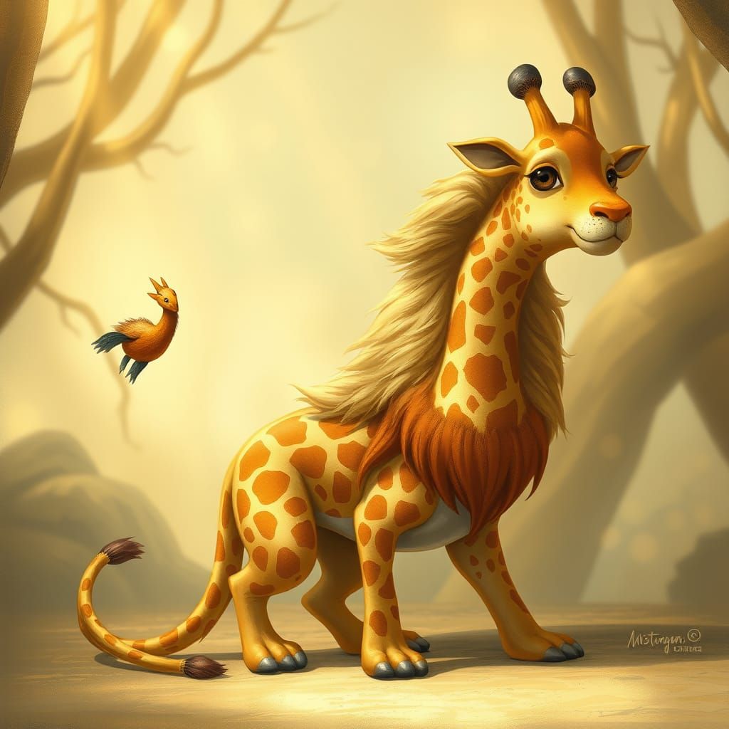 Whimsical Chimera with Lion and Giraffe Features