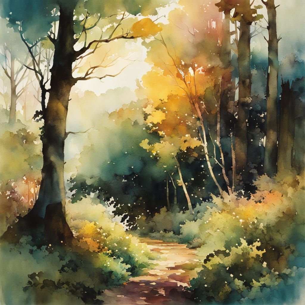 Chiaroscuro Forest Scene in Ink and Watercolor