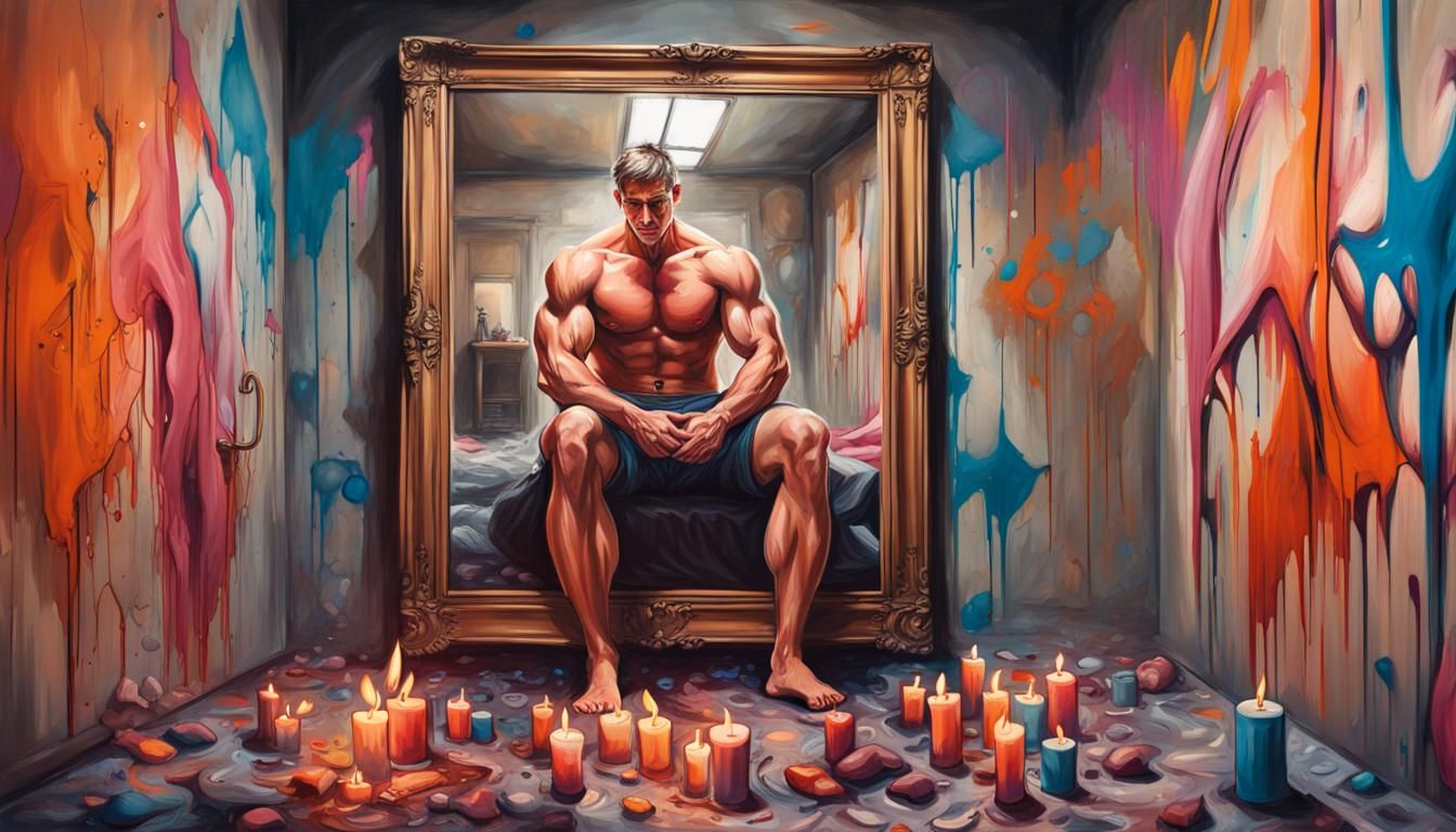 Muscle Man's Graffiti Art Reflection in Utopic Castle