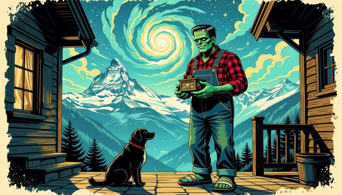 Frankenstein's Monster Enjoys Swiss Alps With Dog