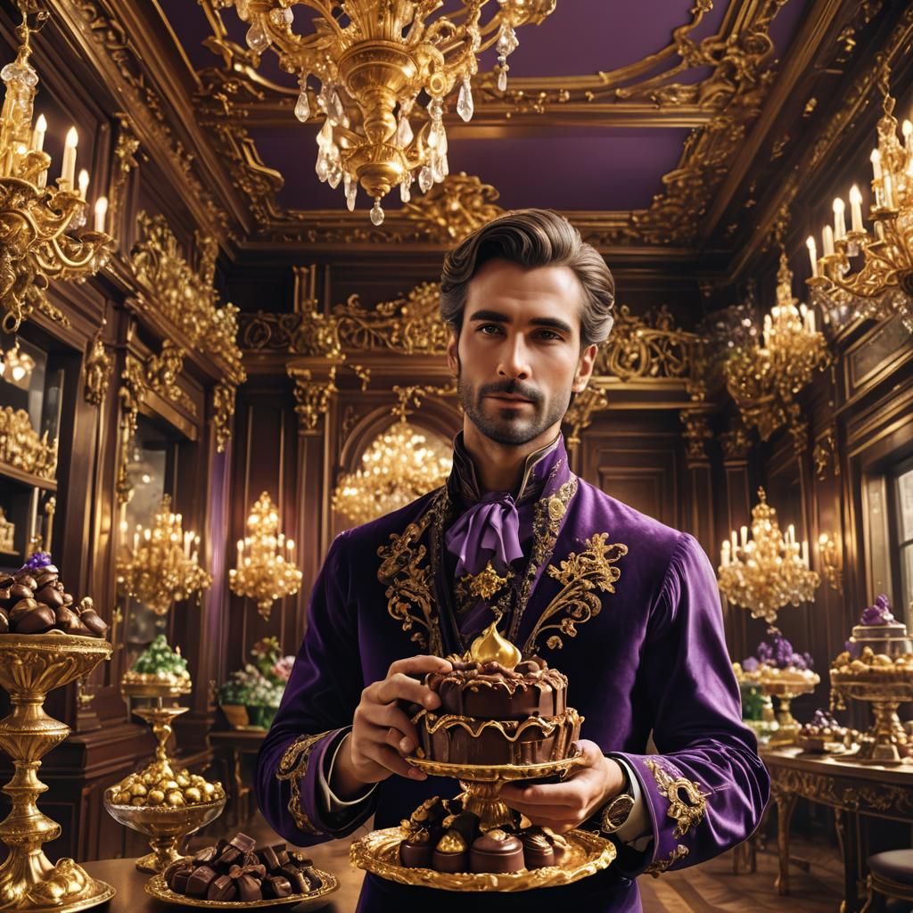 Baroque Chocolate Advertisement with Golden Details