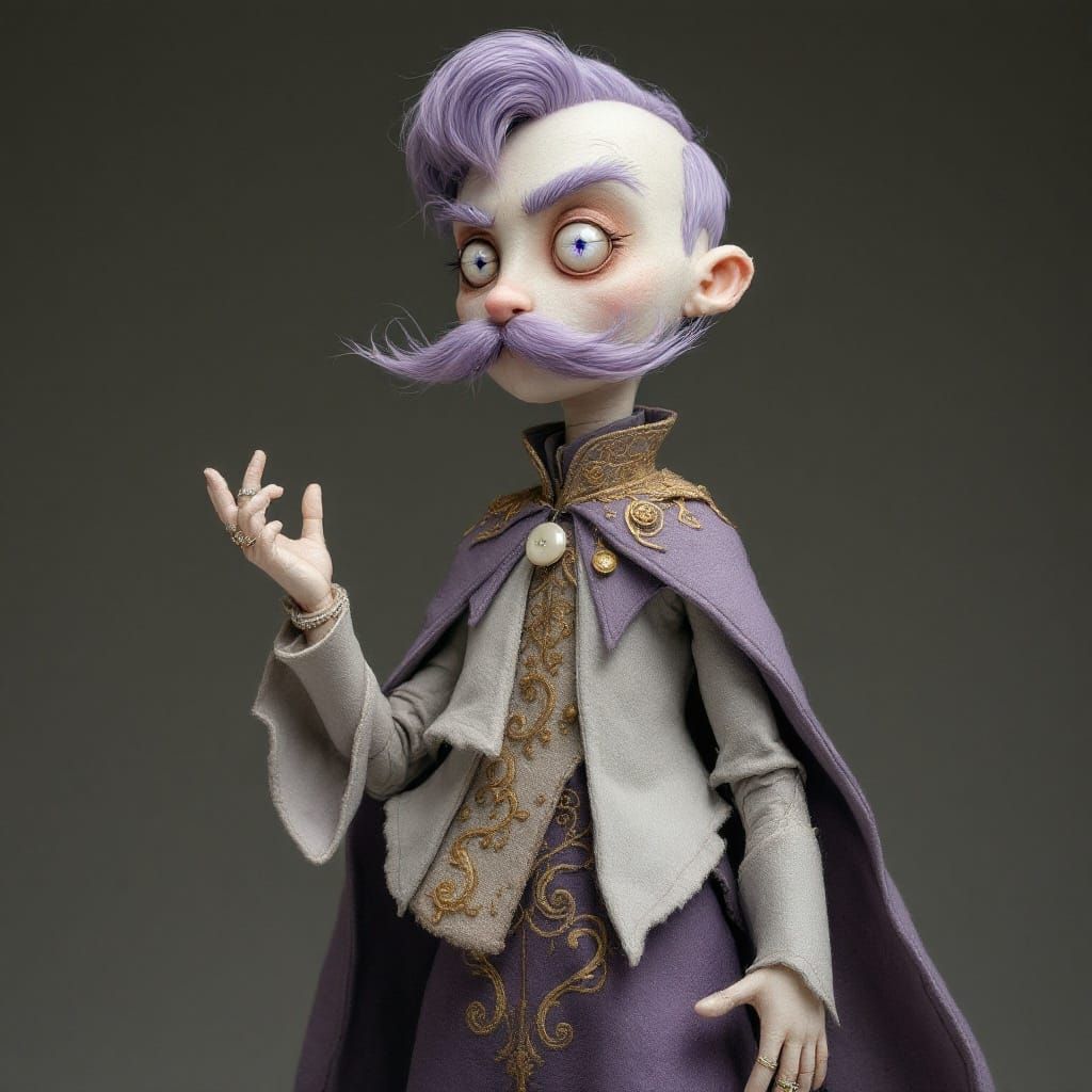 Stitched Doll with Moustache in Theatrical Pose