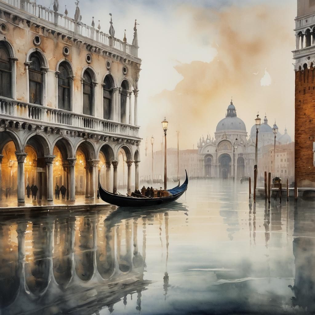 Venice Ship Watercolor Painting in Turner Style