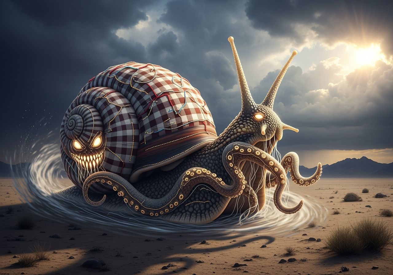 Giant Misunderstood Snail with Gingham Fur and Embroidered T...