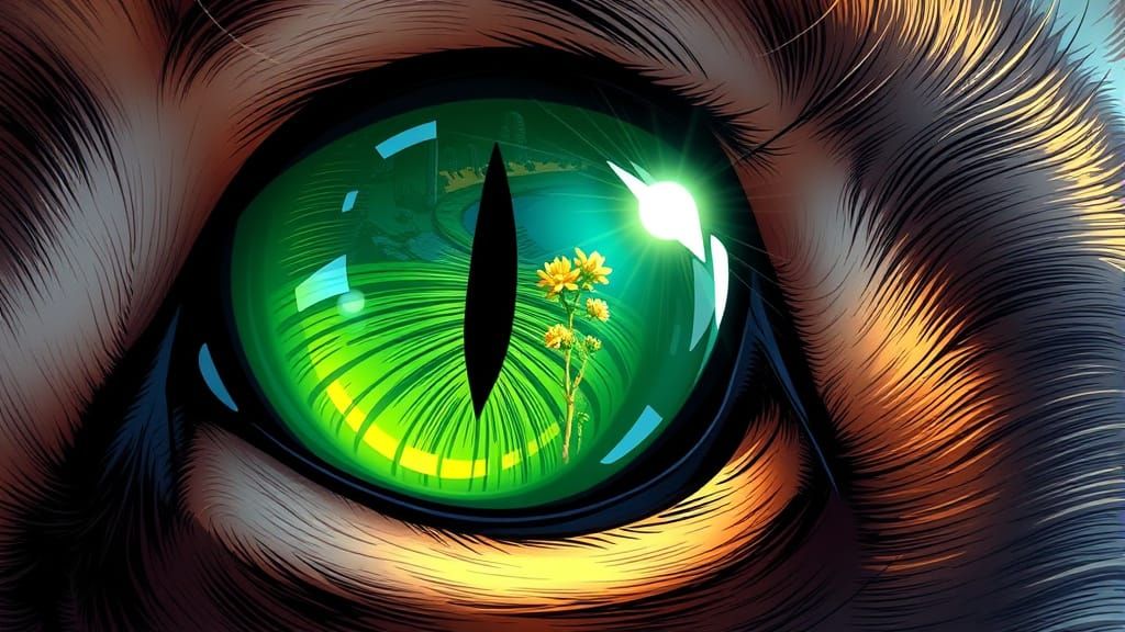 Emerald Cat Eye Reflecting a Sunny Garden