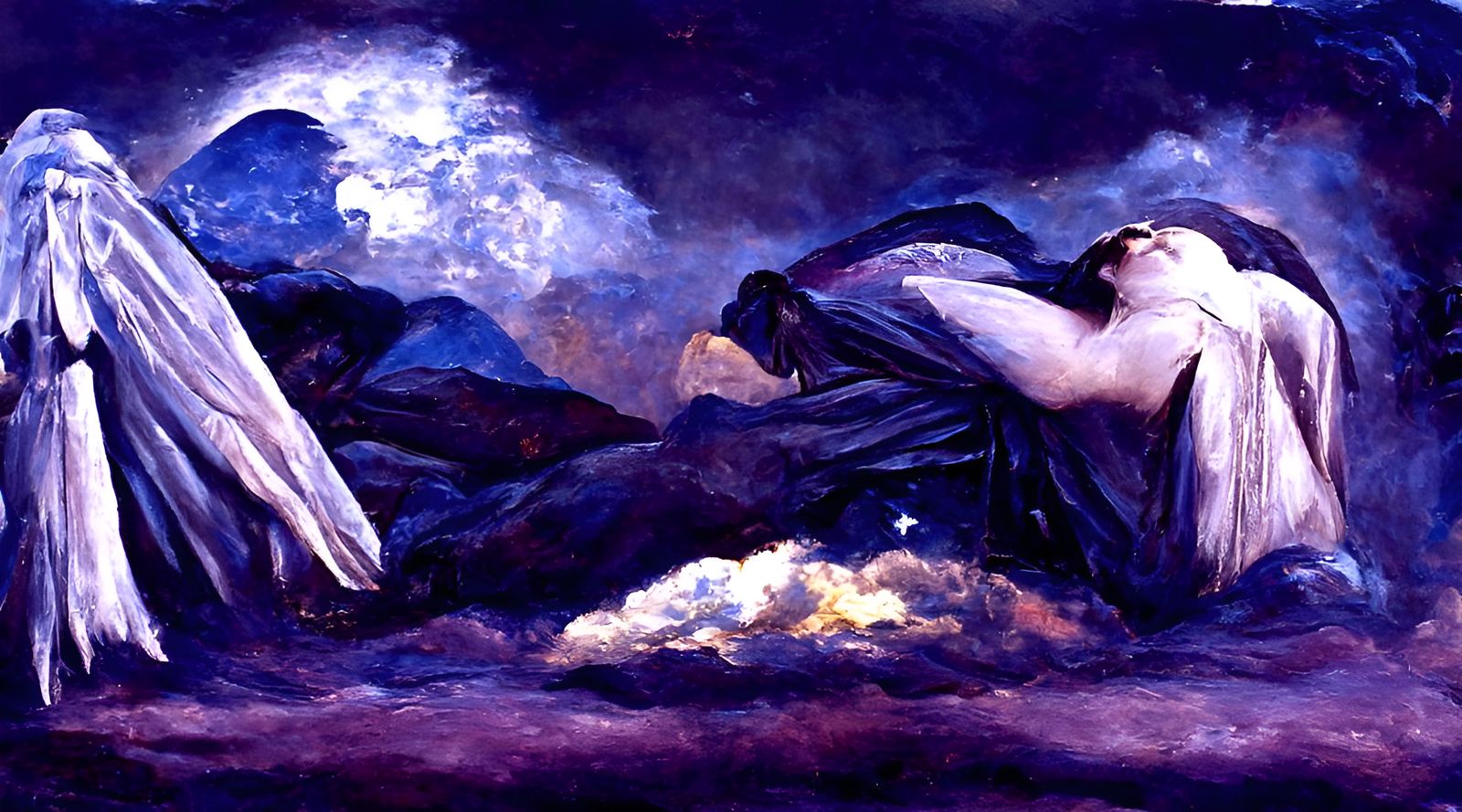 Angels Weeping as Night Overtakes Day: Oil Painting