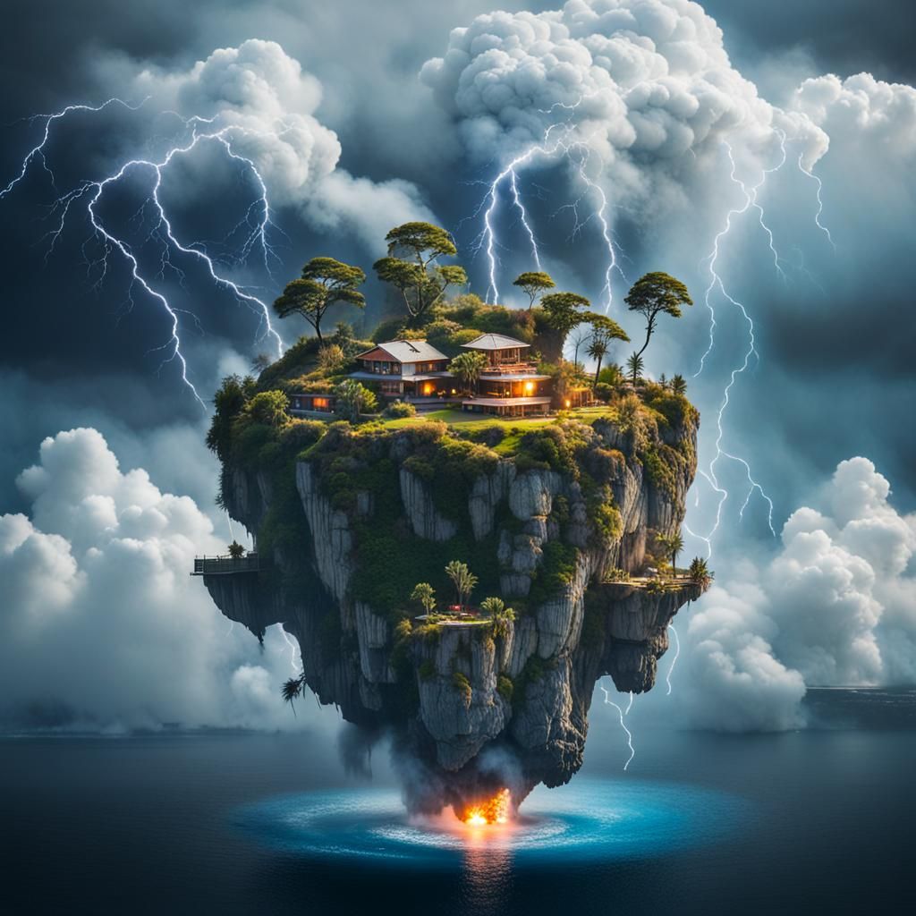 Floating Islands Connected by Lightning, Professional Photog...
