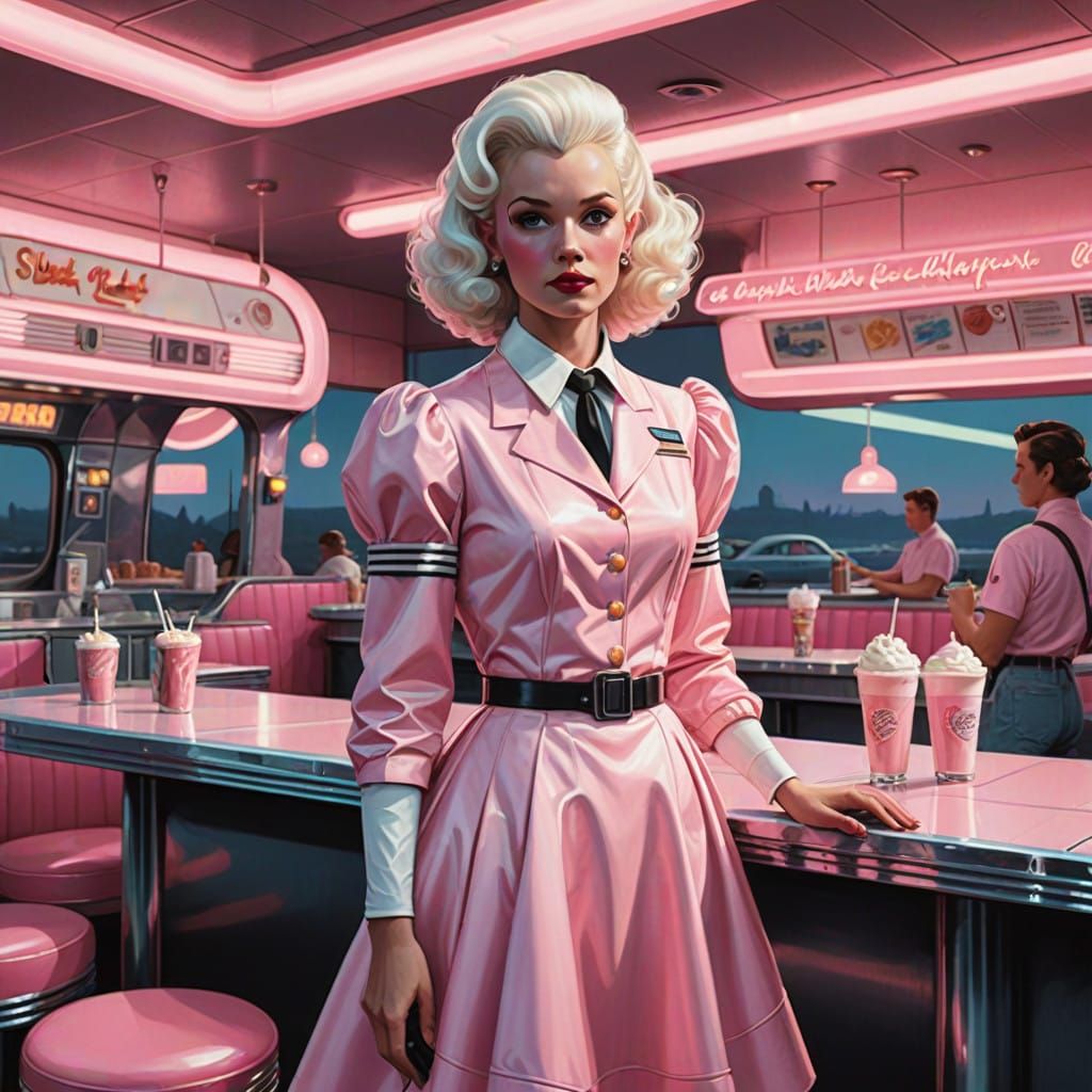 Retro Futuristic Poodle Waitress in 1950's Diner