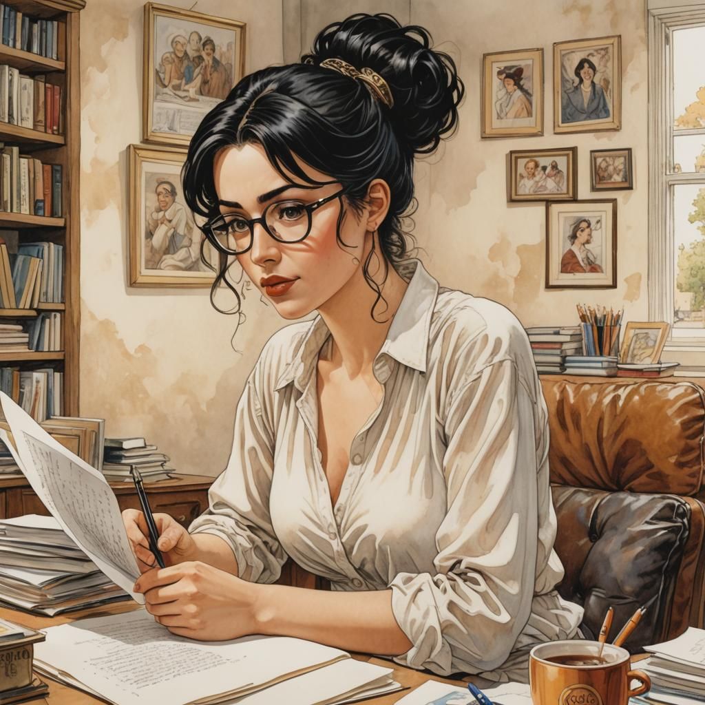 Woman Writing Love Letter in Bande Dessinée Style