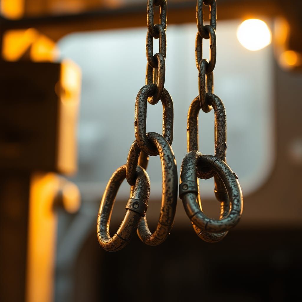 Metallic Chain Suspended in Golden Light