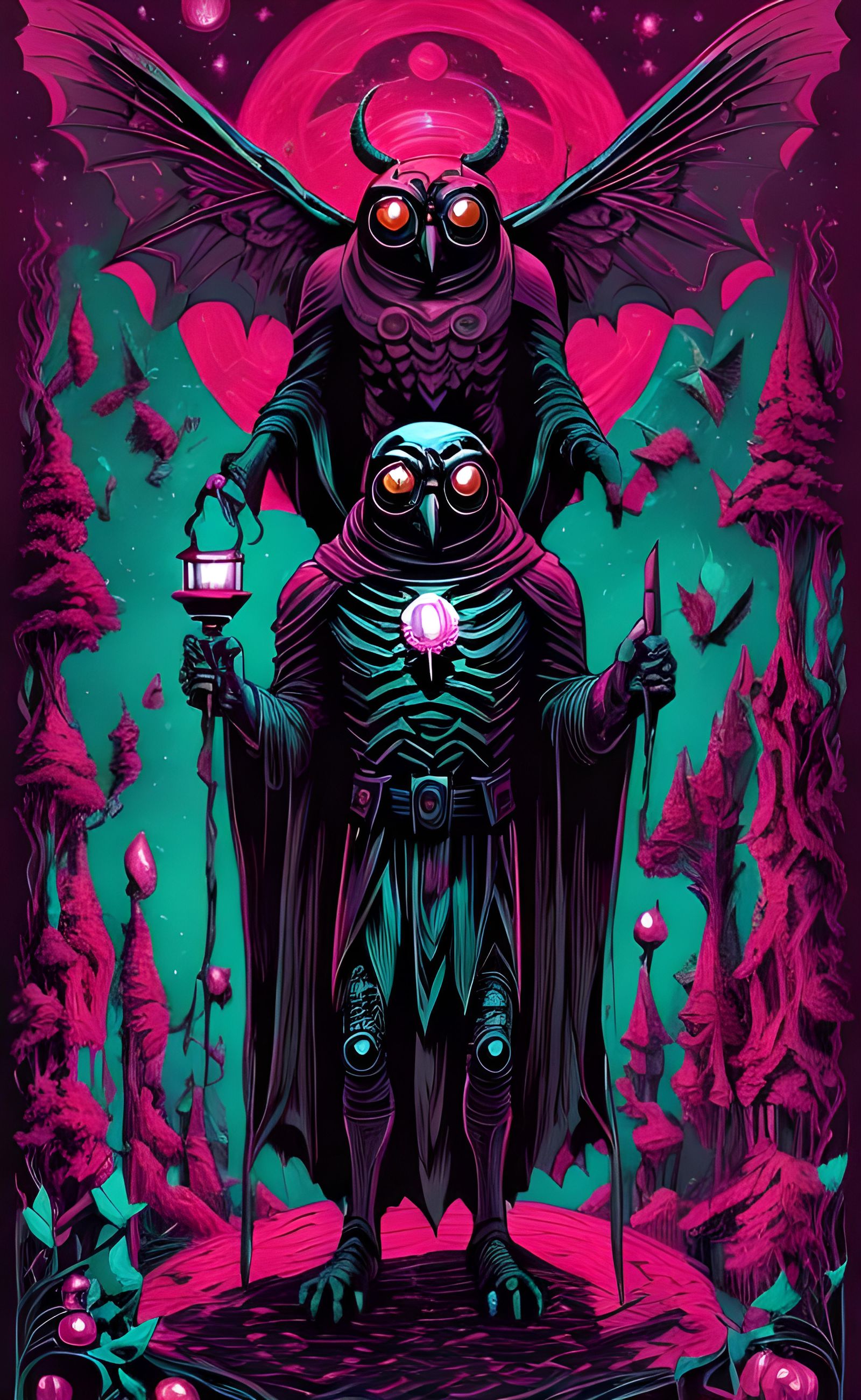 Mothman with Lantern in Giger Style