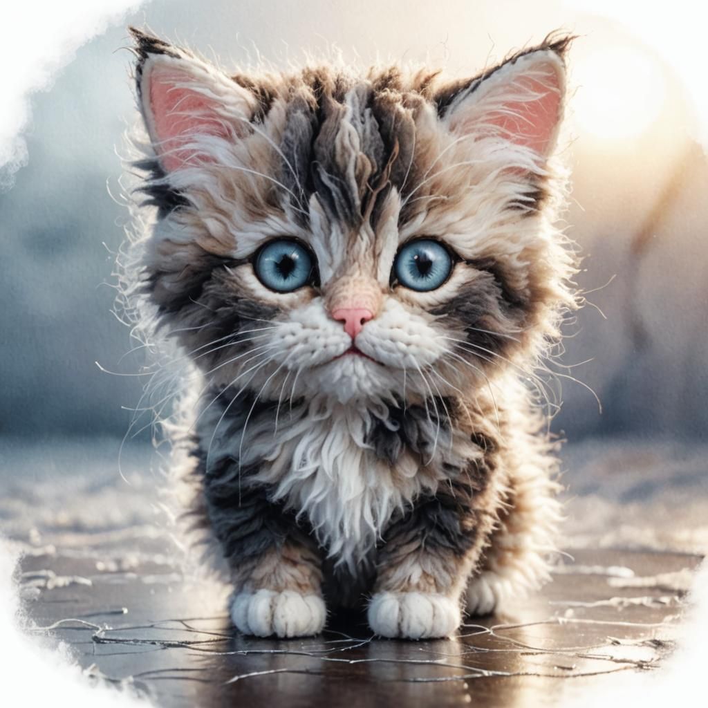 Whimsical Woolen Cat with Real Eyes in Textile Art