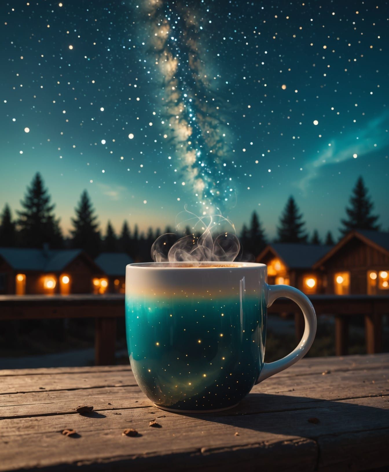 Glowing Coffee Mug Forms Constellations in Starry Sky