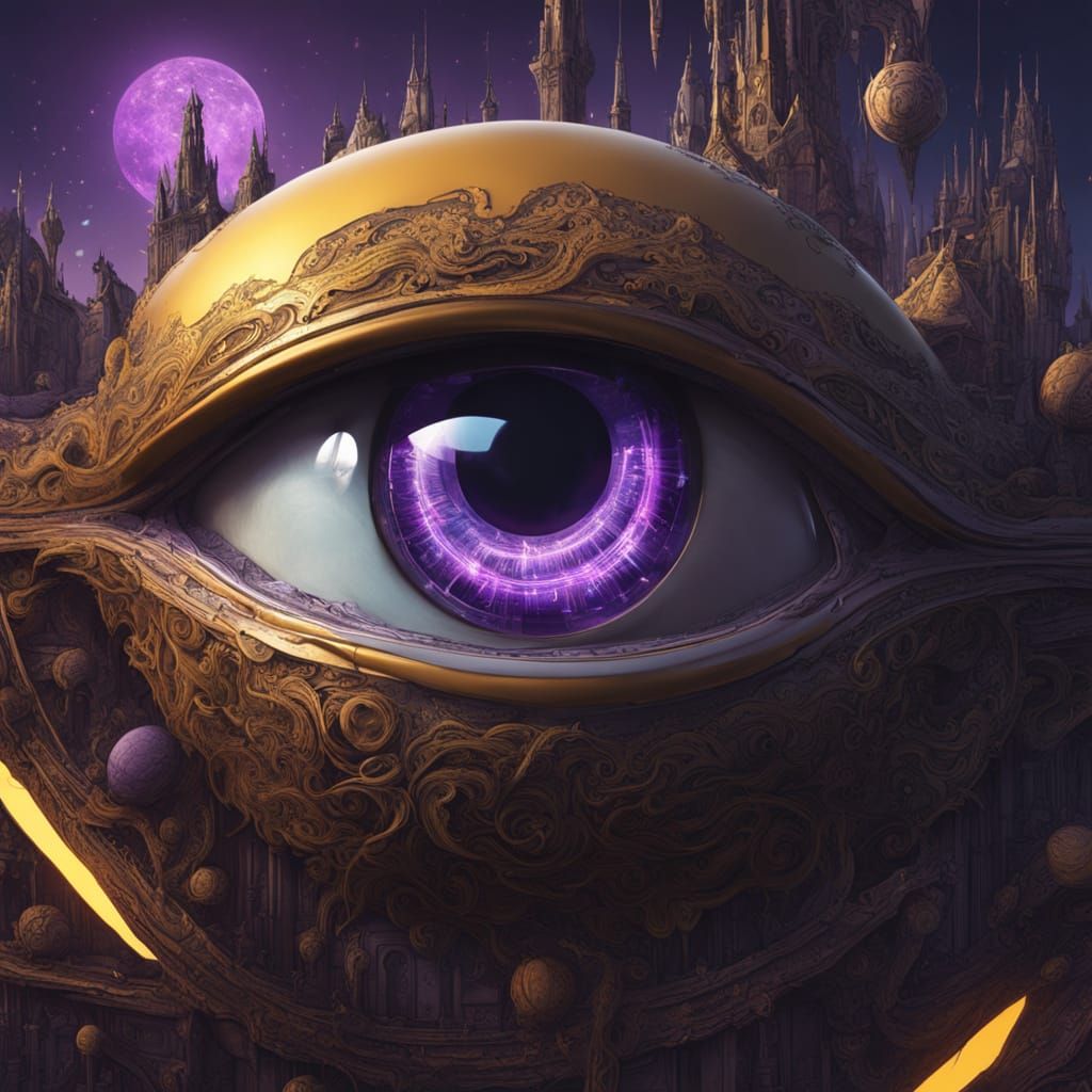 Giant Eye in Fractal Worlds, Dark Fantasy Concept Art