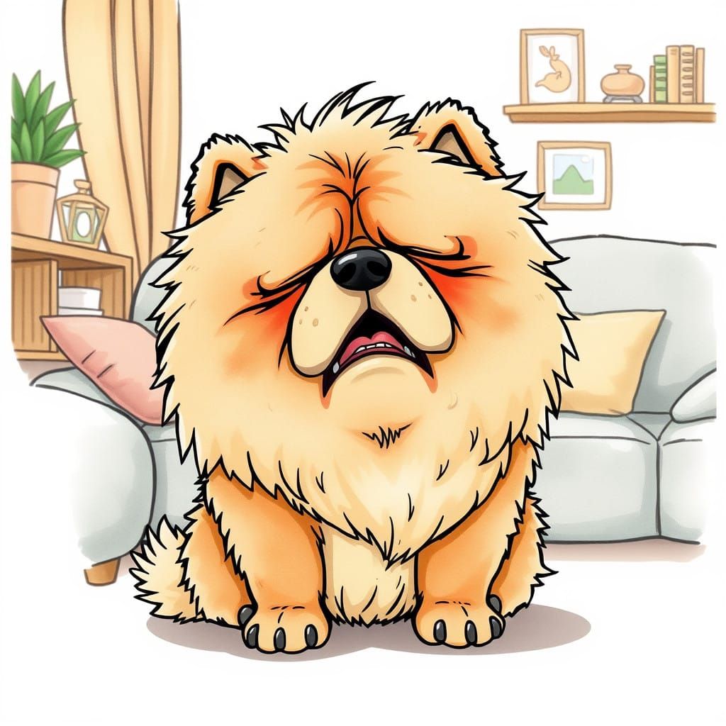 Comical Chow Chow in Watercolor Style