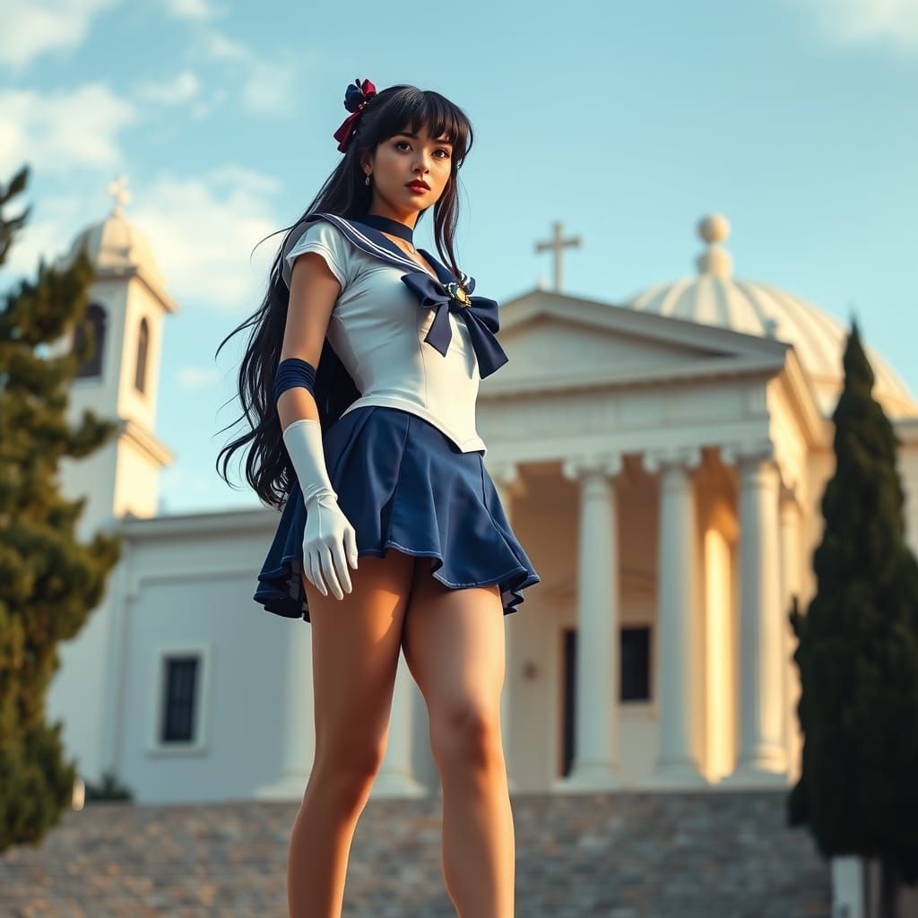 Sailor Saturn in Sailor Uniform, Greek Church Backdrop