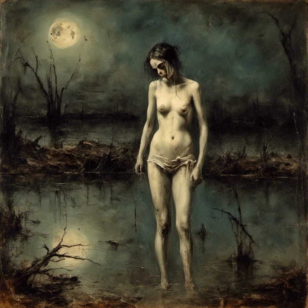 Surreal Victorian Girl by a Creepy Lake