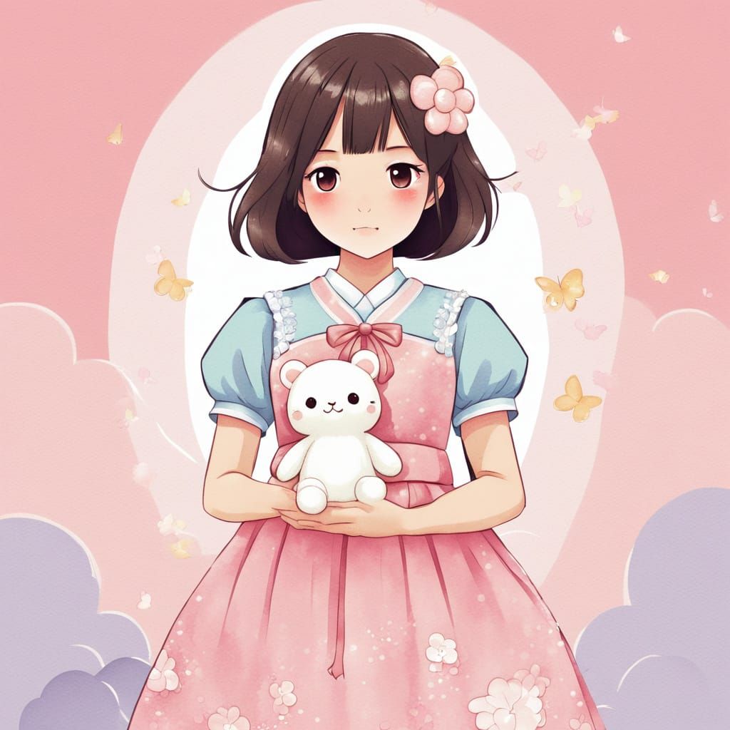 Anime Style Japanese Woman with Plushie
