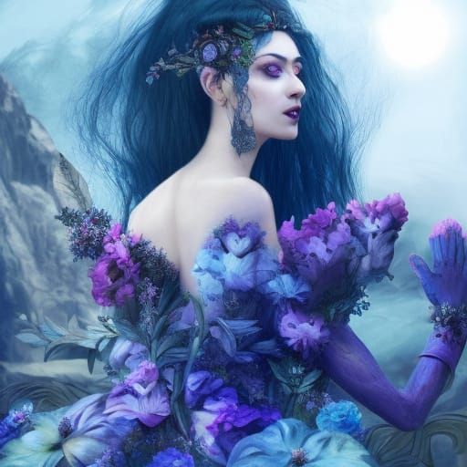 Elegant Flower Mutation in Gothic Digital Art
