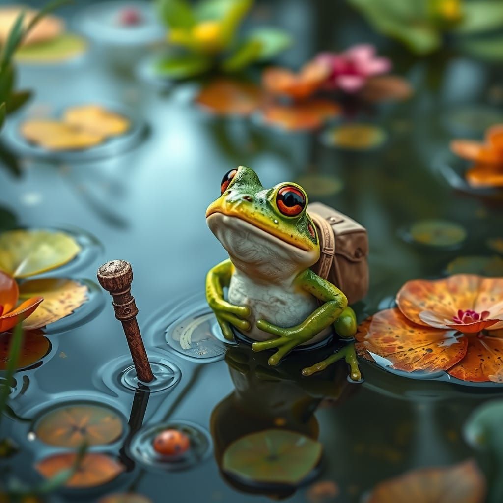 Surprised Frog Traveler in Fantasy Art Style