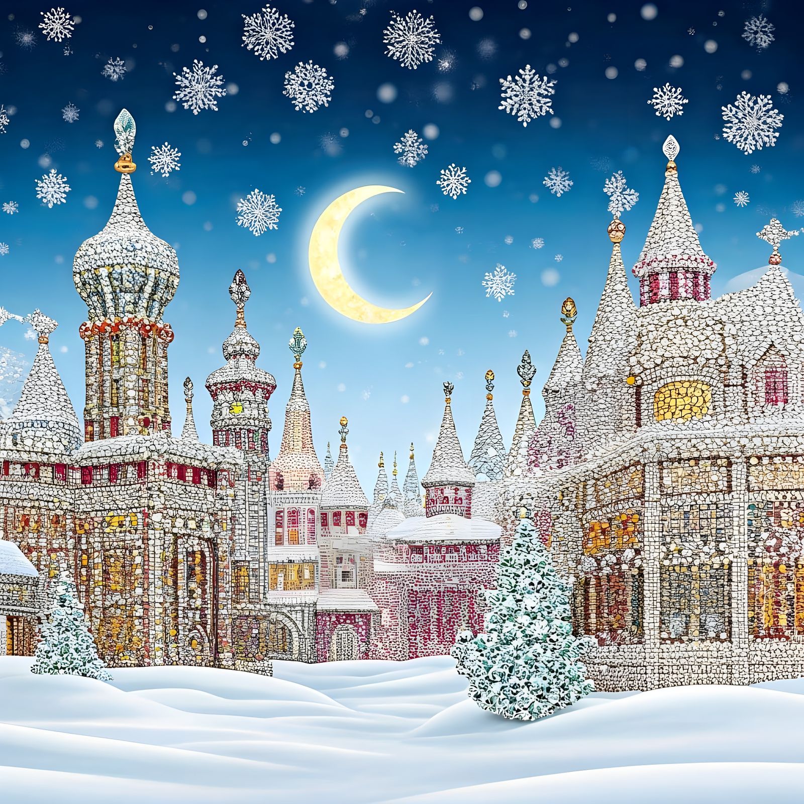 Shimmering Winter City of Diamonds and Rubies
