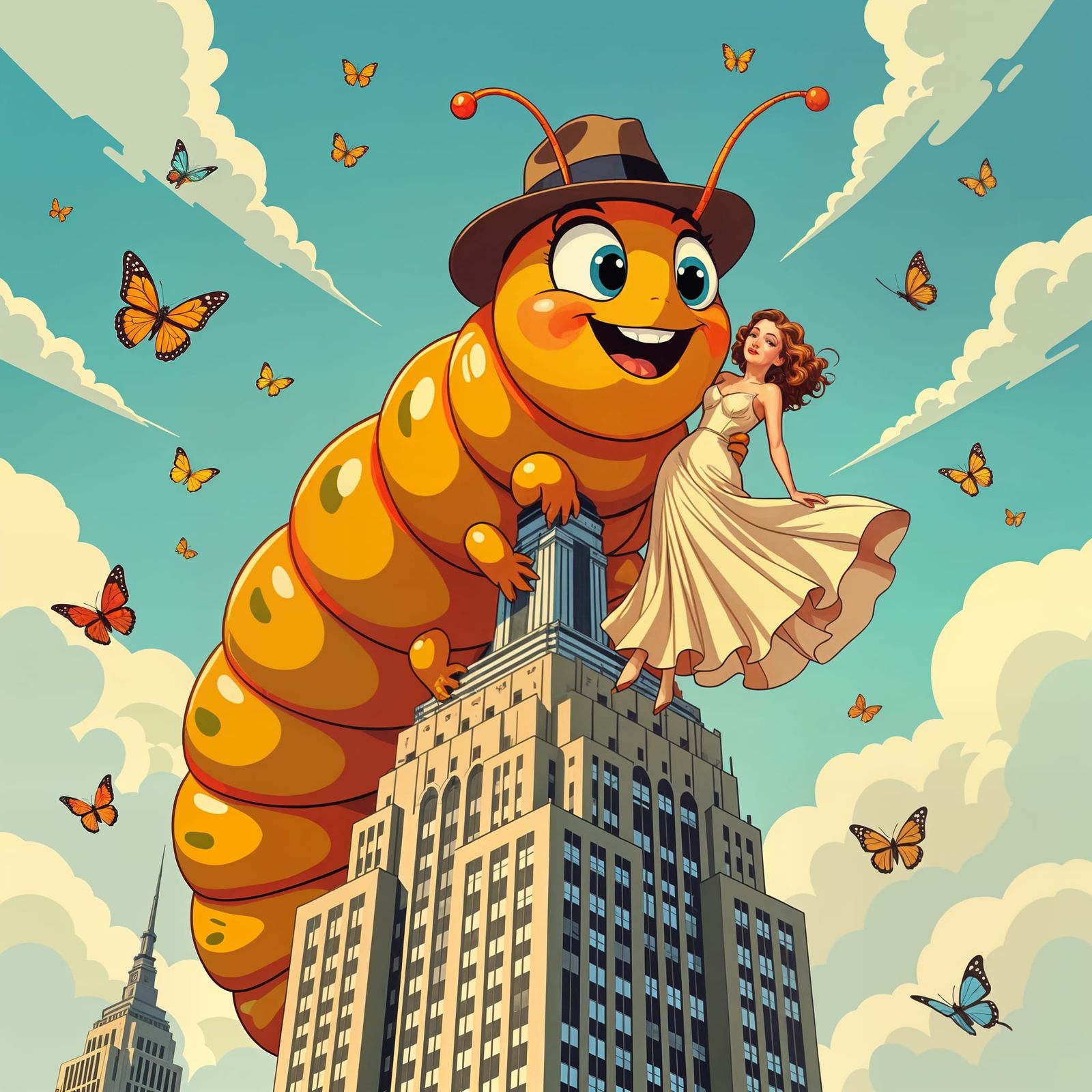 Giant Caterpillar Climbs Empire State Building