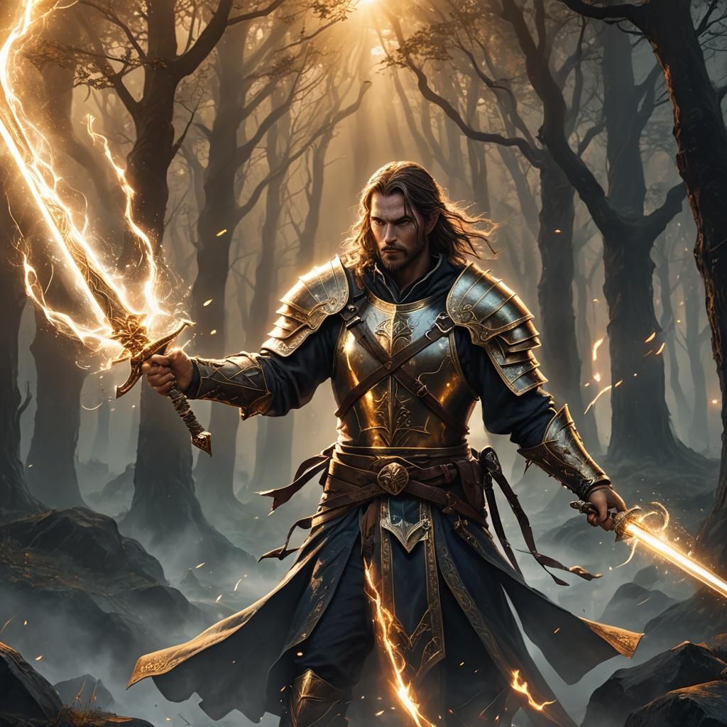 Fantasy Wizard with Sword and Magic