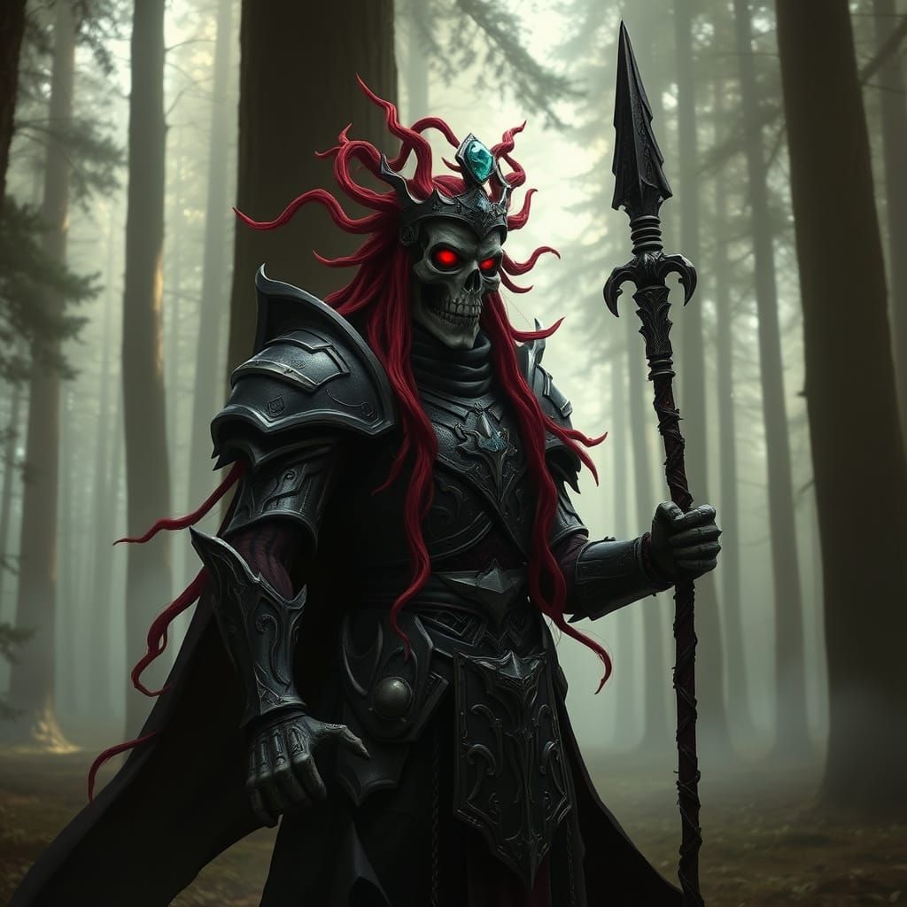 Dark Fantasy Warrior Emerges from Mystical Forest