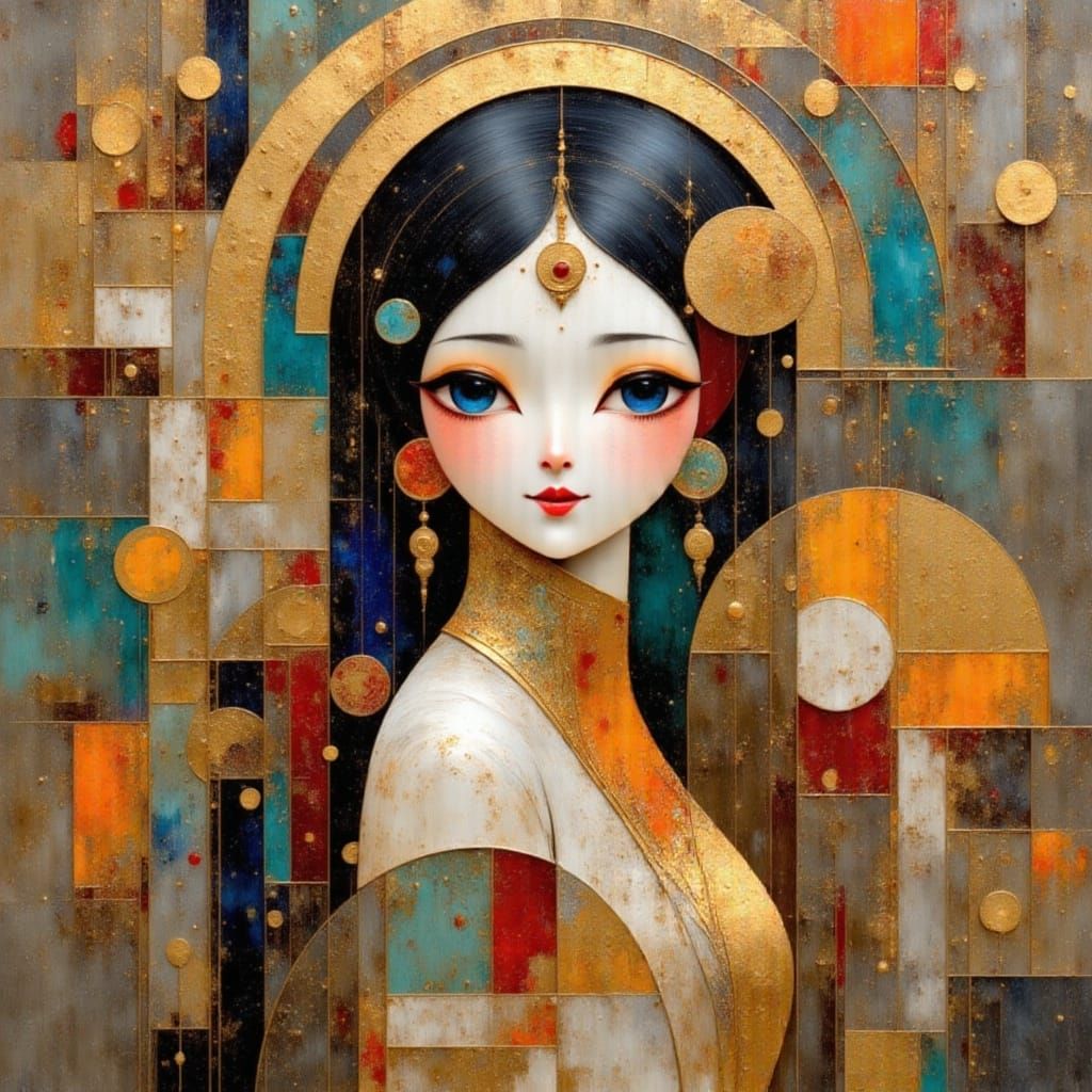 Mystic Fire Fairy Goddess in Art Nouveau Style