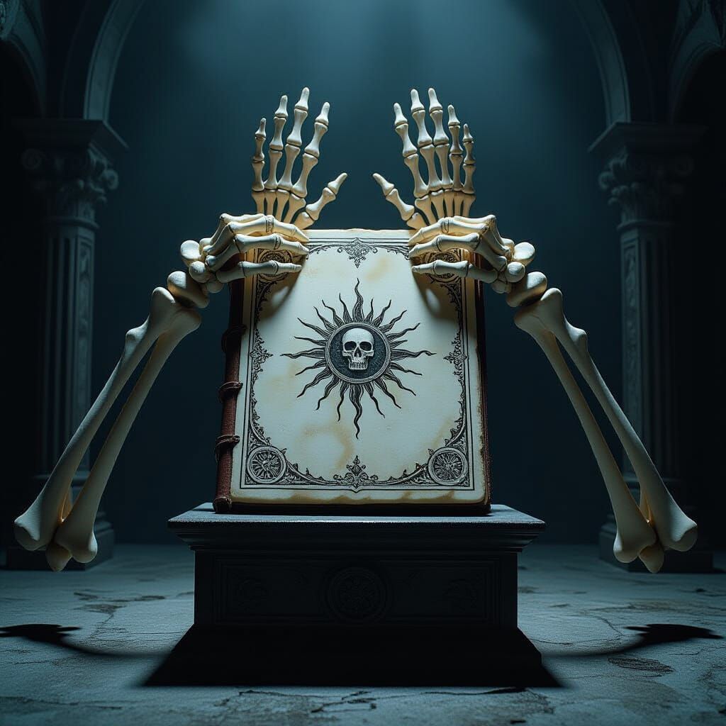 Mystical Bone Grimoire in Dark Chamber