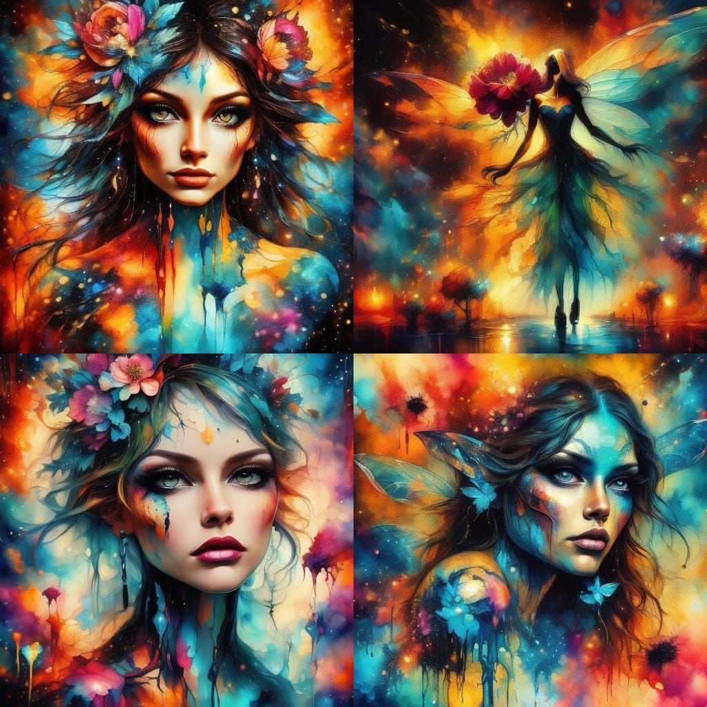 Surreal Floral Fantasy with Paint Splashes