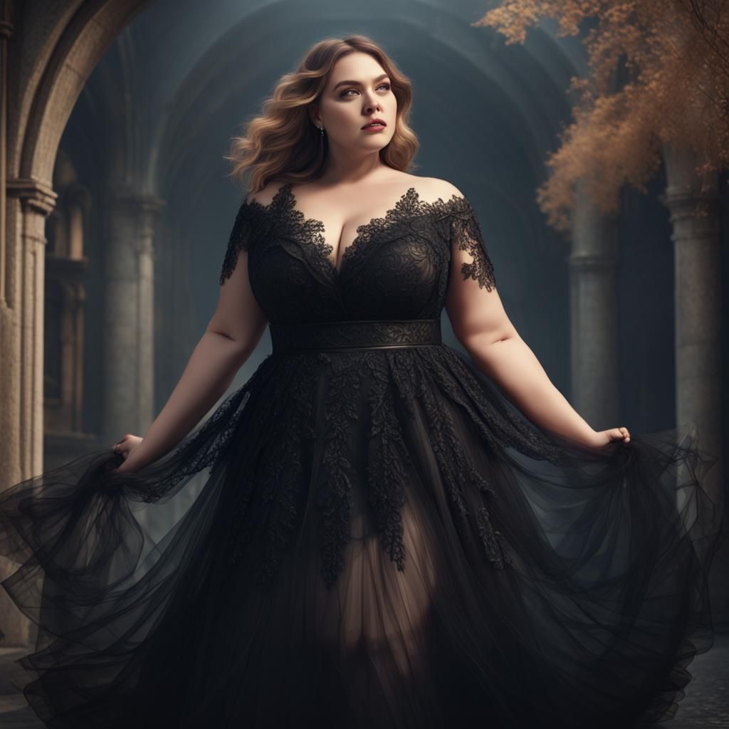 Plus Size Model in Black Tulle Dress