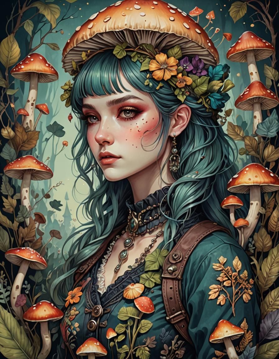 Mushroom Nymph in Cottagecore Punk Style