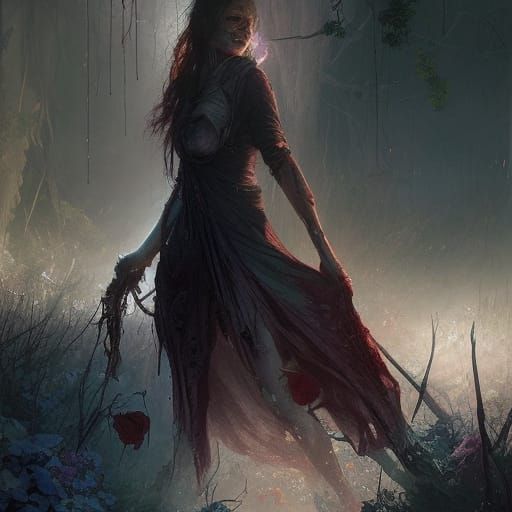 Decaying Woman in Dystopian Rose Garden