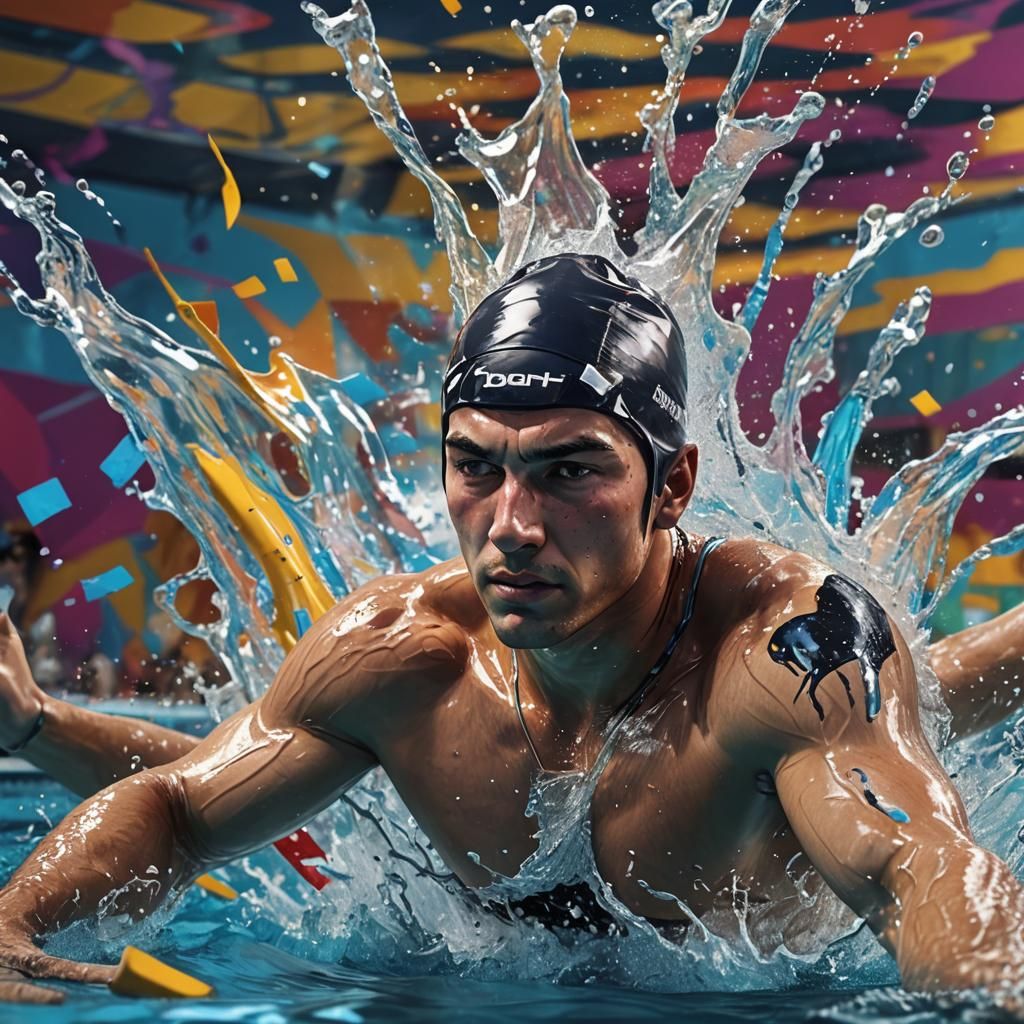 Olympic Freestyle Swimmers in Hyperrealistic Splash Art