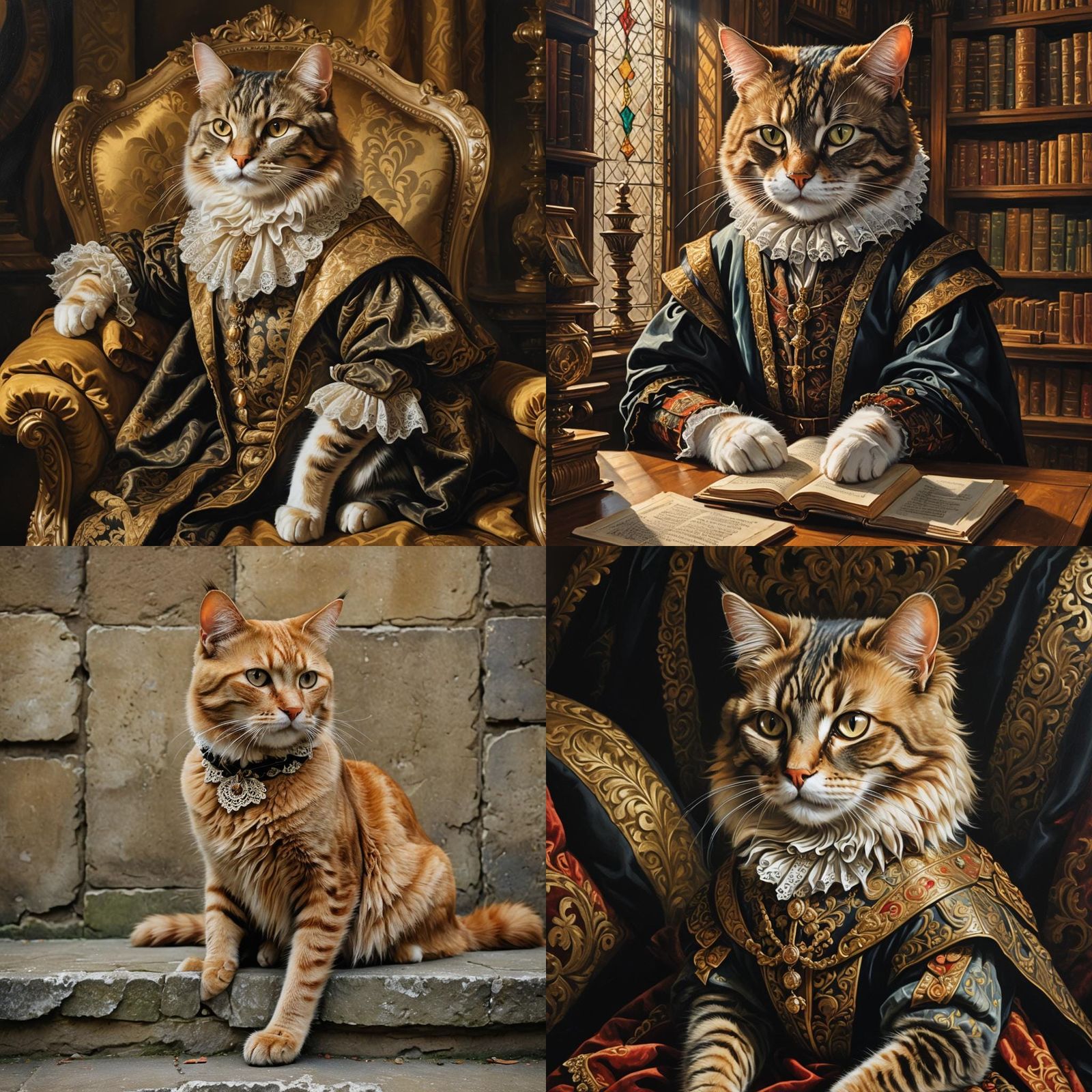 Cat in Renaissance Clothing as Oil Painting