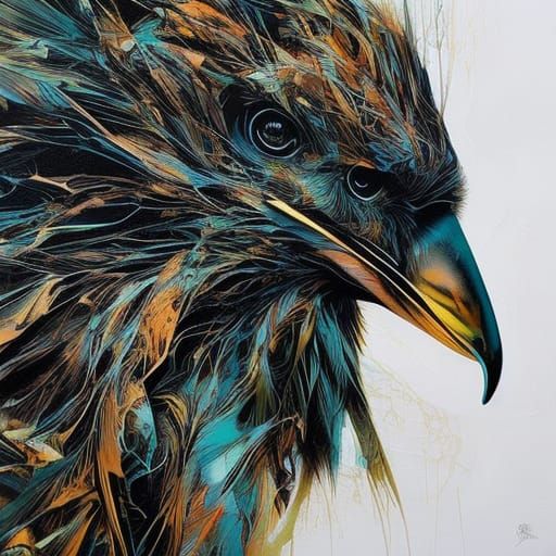 Hyperrealistic Raven Portrait in Inkblot Style