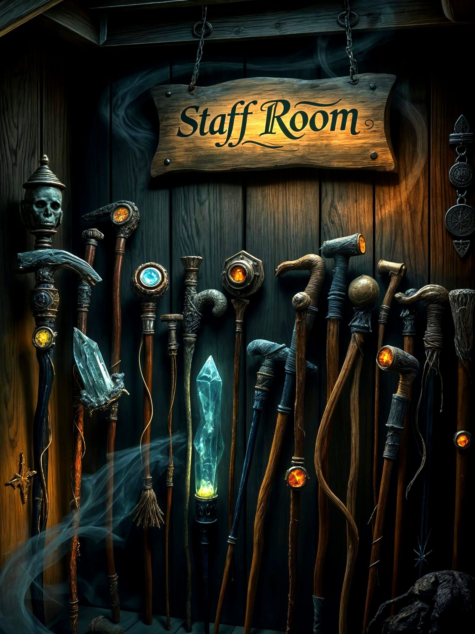 Wizard Staff Room with Magic Walking Sticks