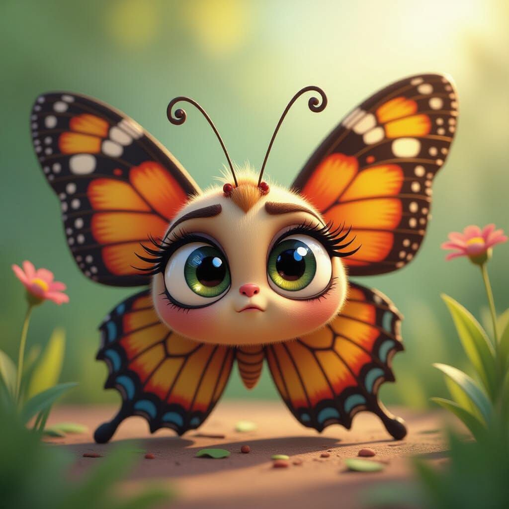Confused Cartoon Butterfly in Detailed 3D Art