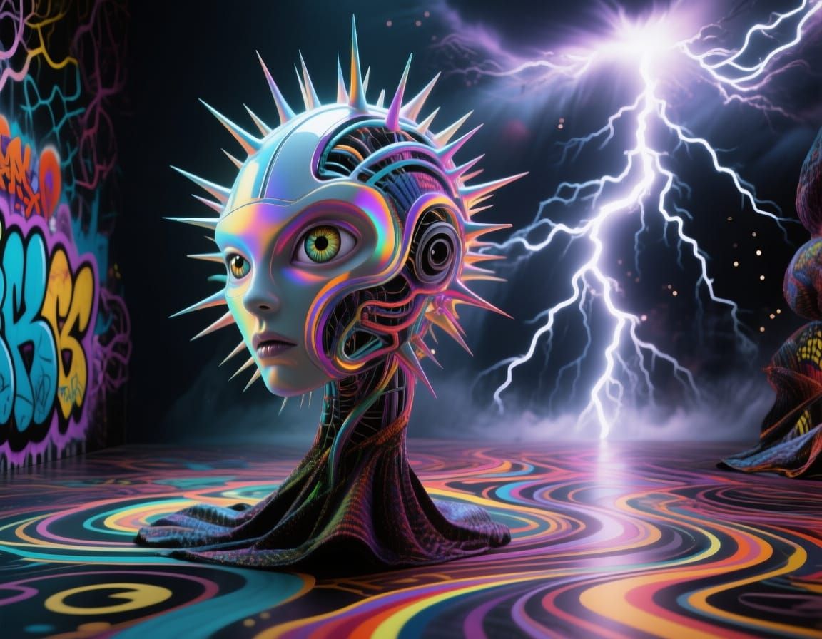 glowing  polychrome whirlingtons 3D  math art  couture  spec...