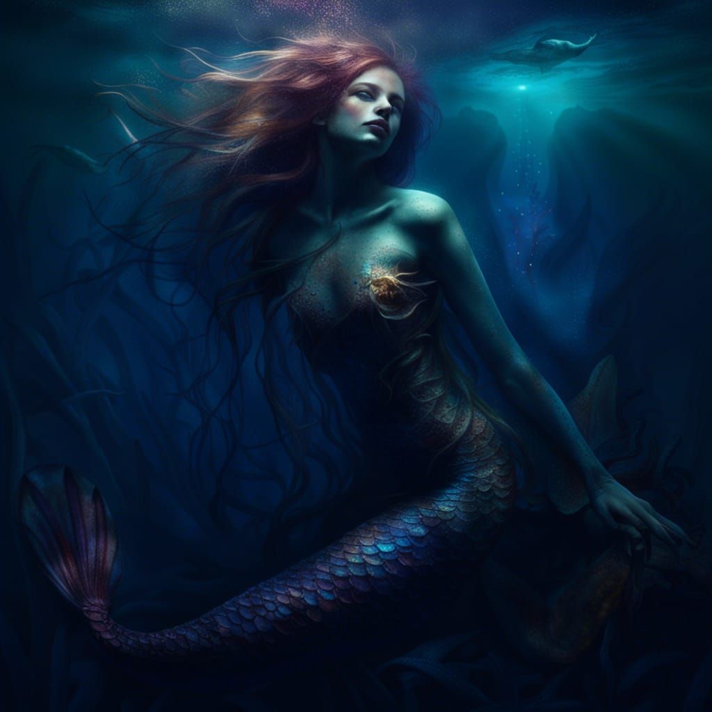 Beautiful Dead Mermaid in Deep Ocean Abyss