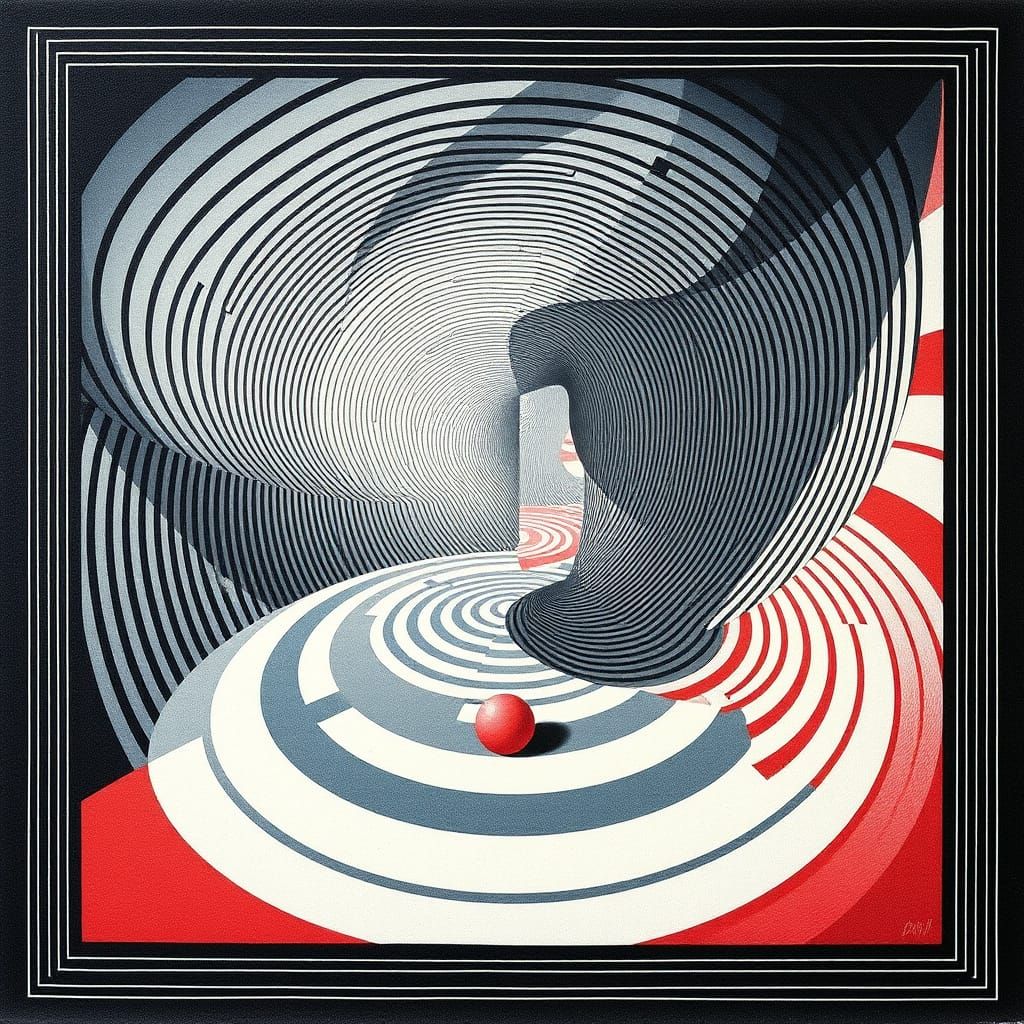 Geometric grooves and chromatic charms pirouette across the canvas, winking and nudging like a sly visual comedian. Esch...