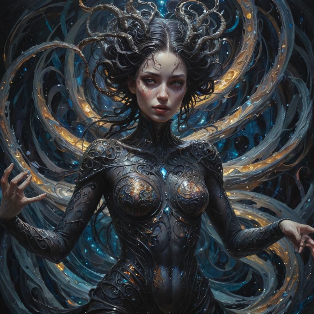 A dark fantasy surrealistic hyperrealistic, dark ethereal melancholic 3d render with a balanced composition and symbolic...